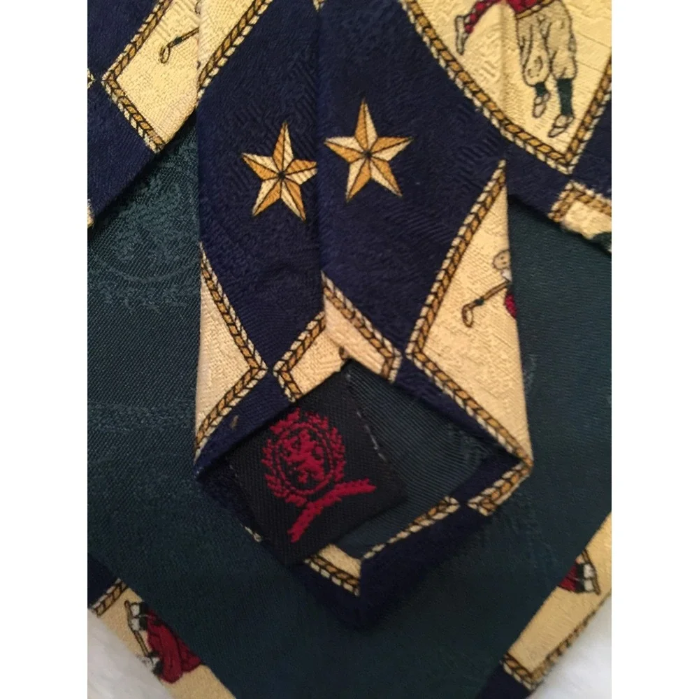 Tommy Hilfiger Men's Tie Italian Silk Novelty Vintage Golfer Blue Gold 57